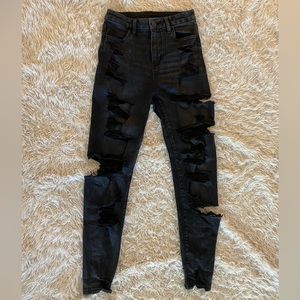 American Eagle Black Denim Distressed Jeggings